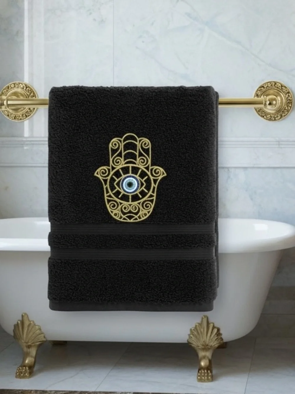 Hand Evil Eye Embroidered Hand towel Pick one New Made to order Black
